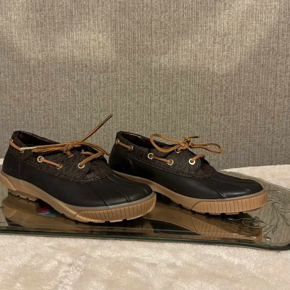 MICHAEL Michael Kors Black and Tan Duck-Style Rain Boat Shoes